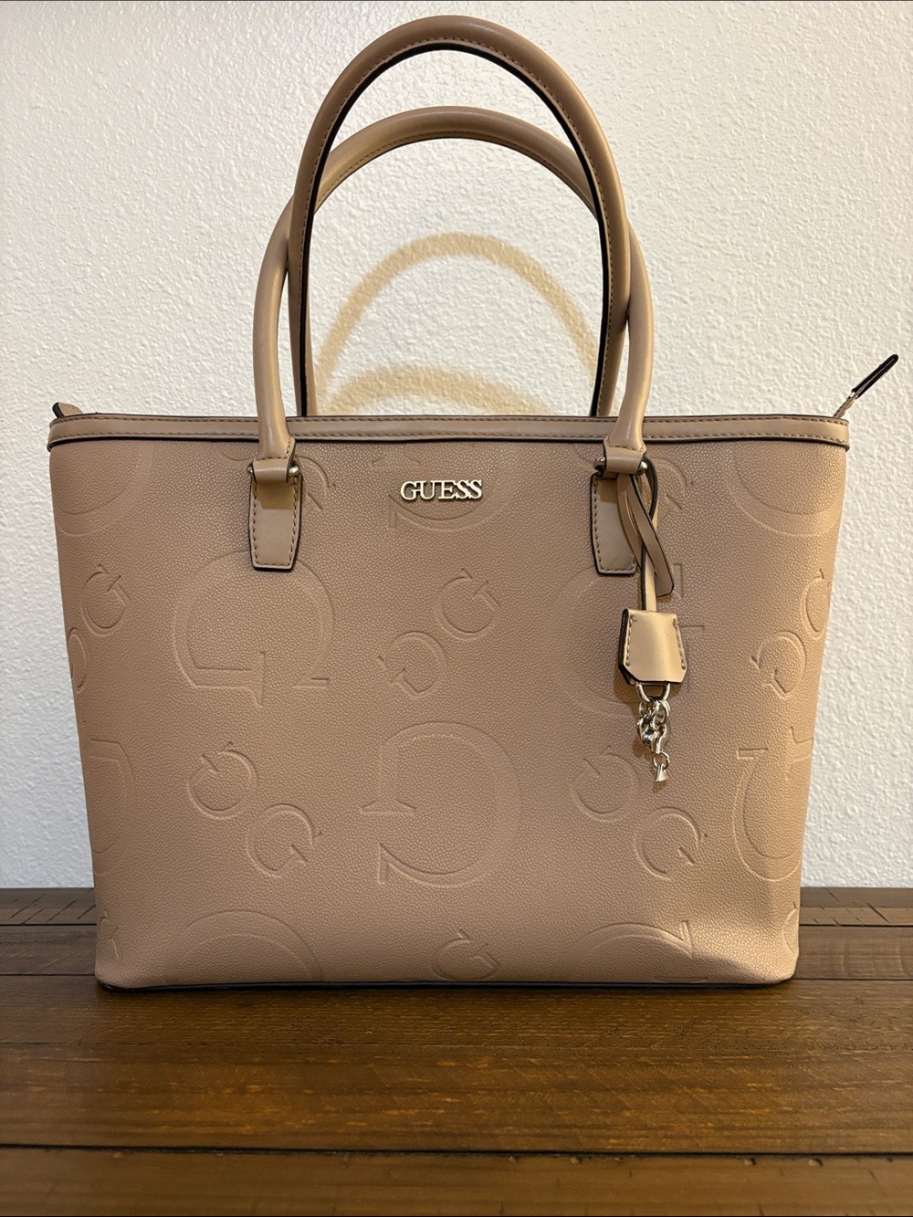 GUESS Embossed Logo Tote in Light Taupe